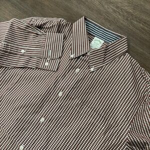 Brooks Brothers Milano Button Down Shirt Sz L Orange White Check Plaid‎ Business